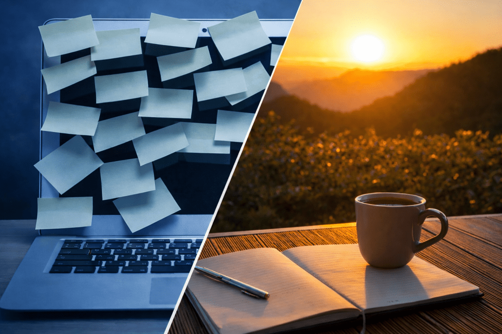 Defines the switch from cluttered mind to peaceful mind